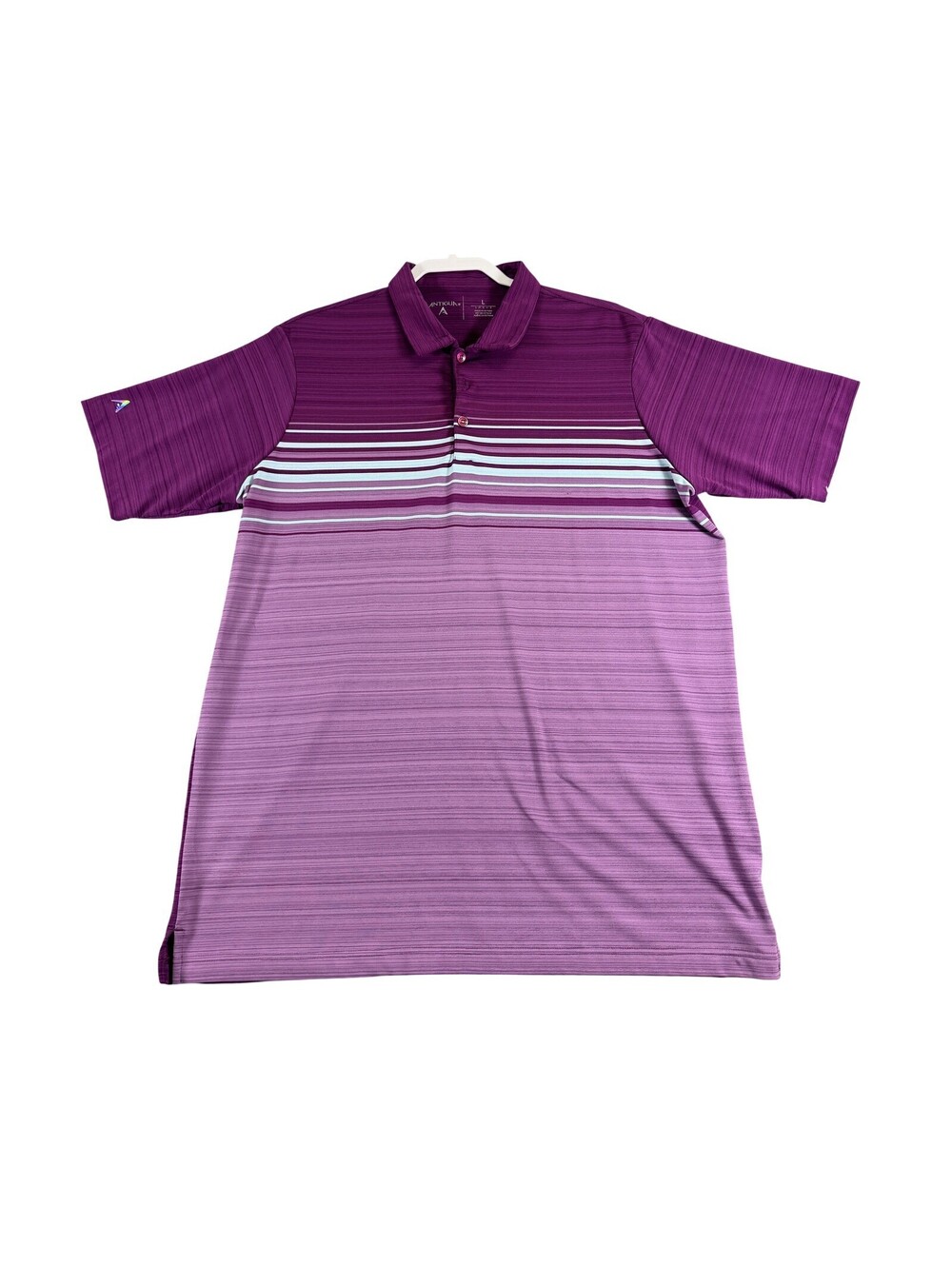 Antigua Men’s Golf Polo Large Purple Striped Performance Shirt Style 104330